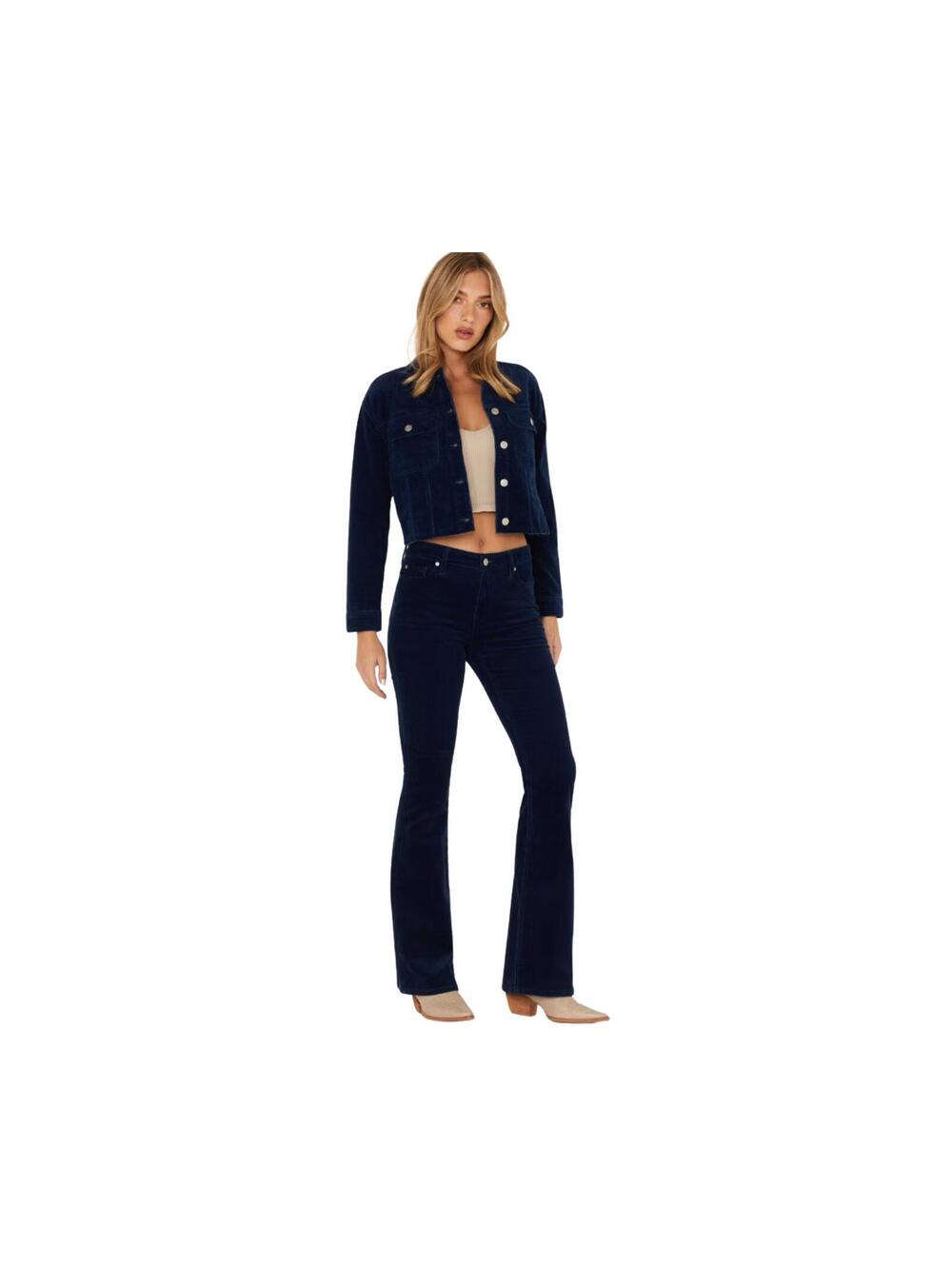 Y2K Corduroy Flare Pants High Rise Bell Bottom Navy Blue Womens 32x32